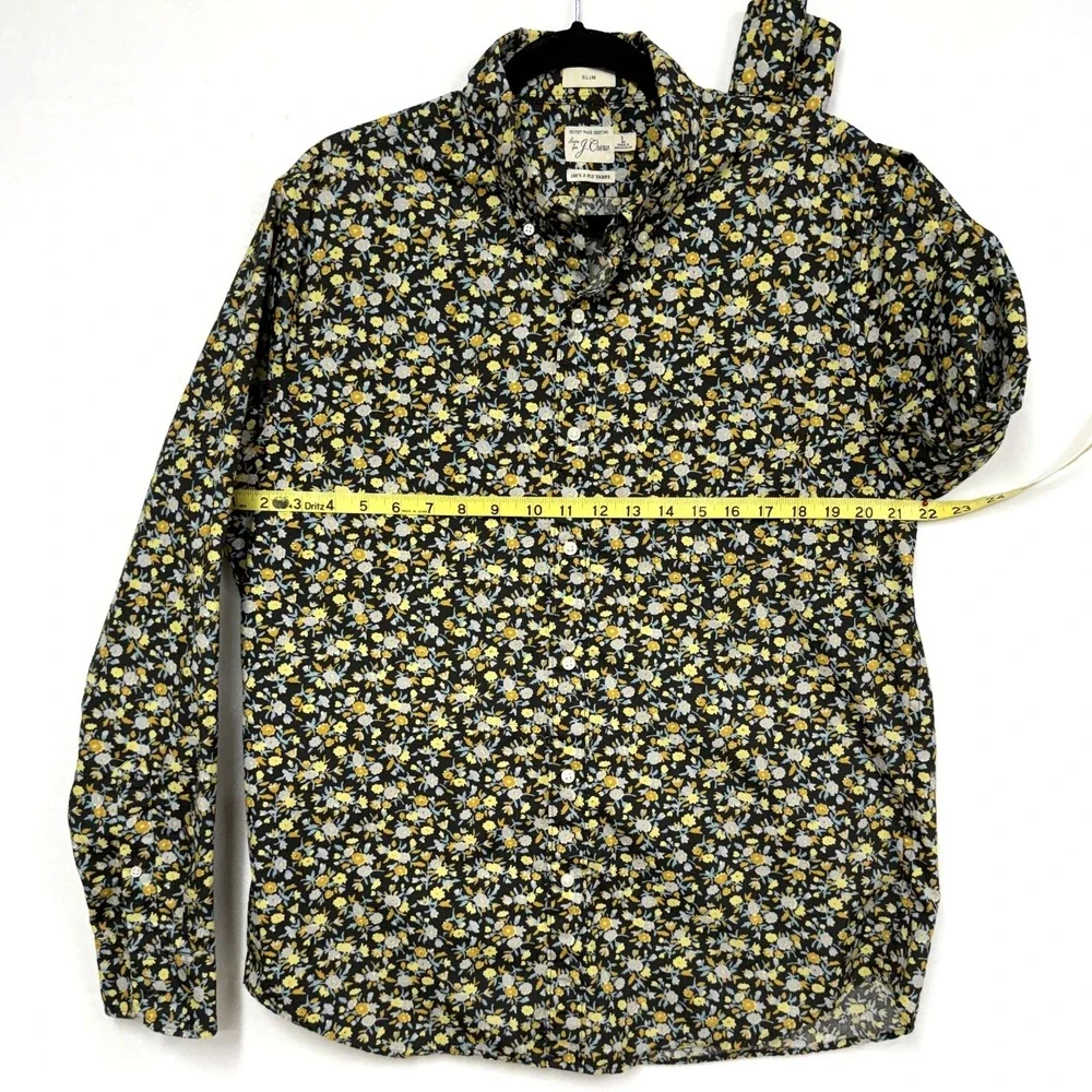 J Crew Shirt Men's Large Dark Floral Cotton Secret Wash Slim Button-Down Casual